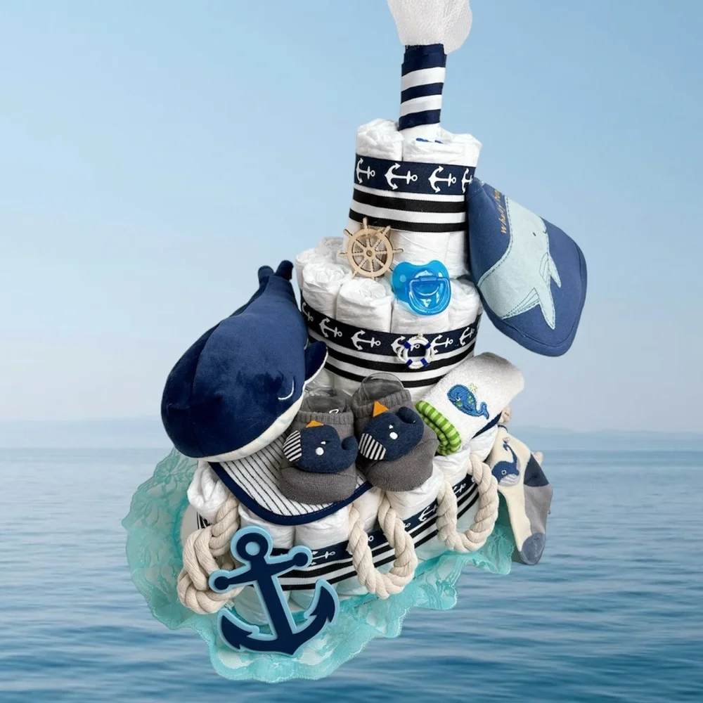 Ship Diaper Cake, Whale Diaper Cake, Nautical Theme